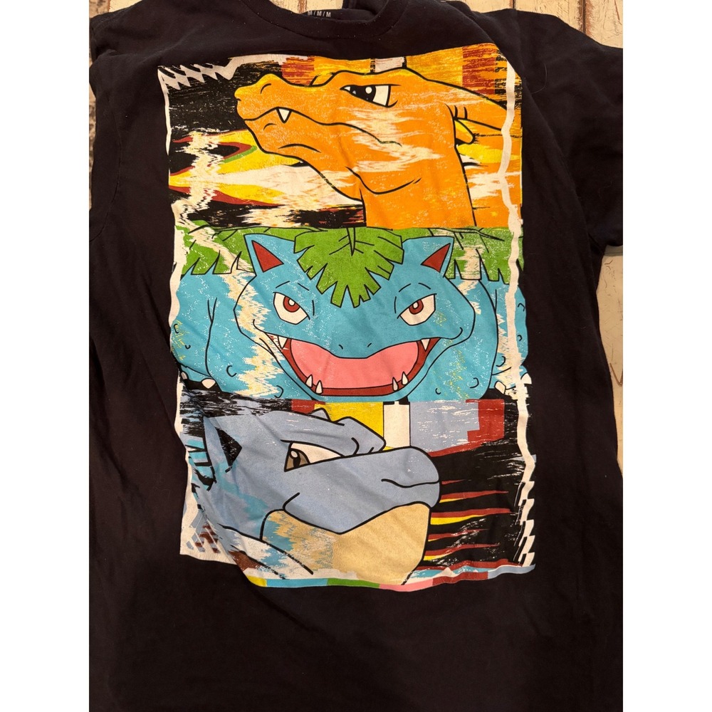 Pokemon Kids Charizard Venusaur Blastoise Graphic T-Shirt Black Medium M M M